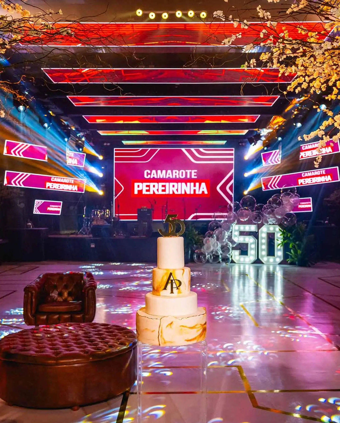 Aniversário com painéis de LED e iluminação